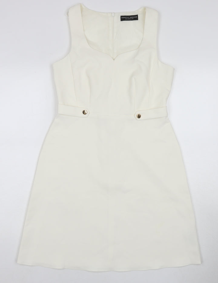 Dorothy Perkins Womens White Polyester A-Line Size 10 Square Neck Pullover