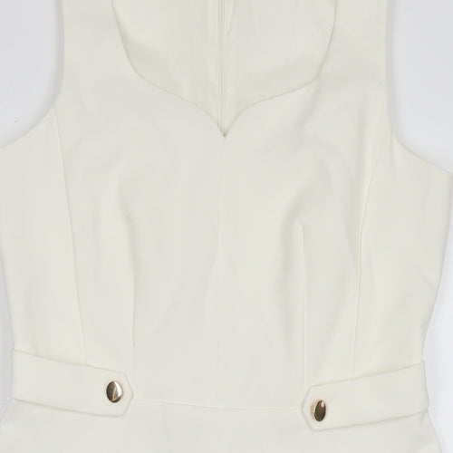 Dorothy Perkins Womens White Polyester A-Line Size 10 Square Neck Pullover