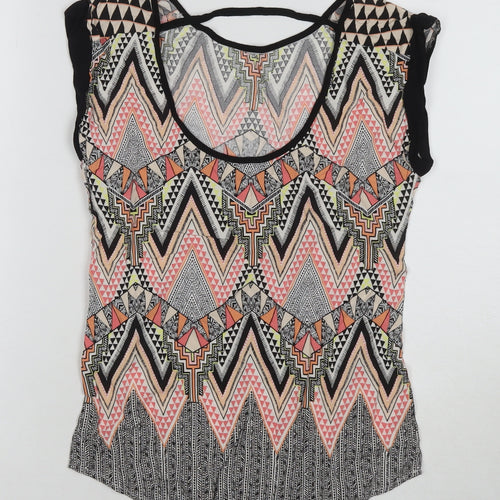 Warehouse Womens Multicoloured Geometric Polyester Basic T-Shirt Size 6 Round Neck