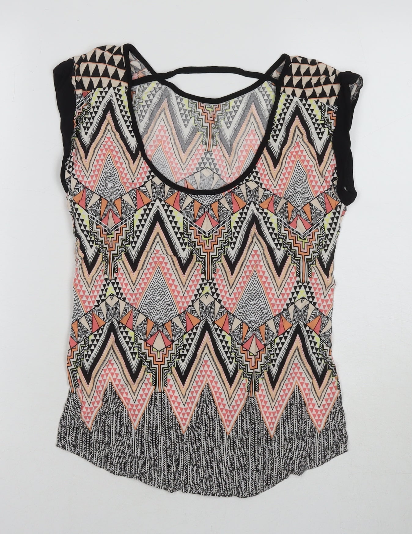 Warehouse Womens Multicoloured Geometric Polyester Basic T-Shirt Size 6 Round Neck