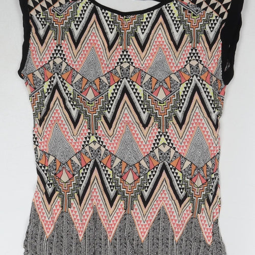 Warehouse Womens Multicoloured Geometric Polyester Basic T-Shirt Size 6 Round Neck