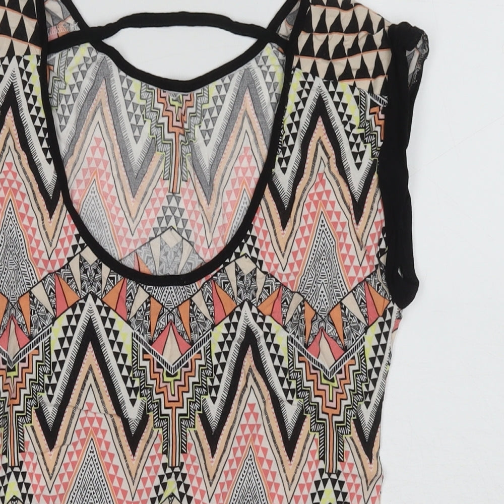 Warehouse Womens Multicoloured Geometric Polyester Basic T-Shirt Size 6 Round Neck