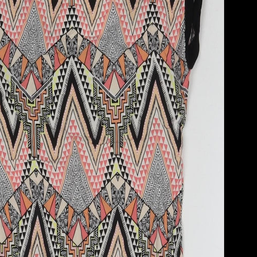 Warehouse Womens Multicoloured Geometric Polyester Basic T-Shirt Size 6 Round Neck