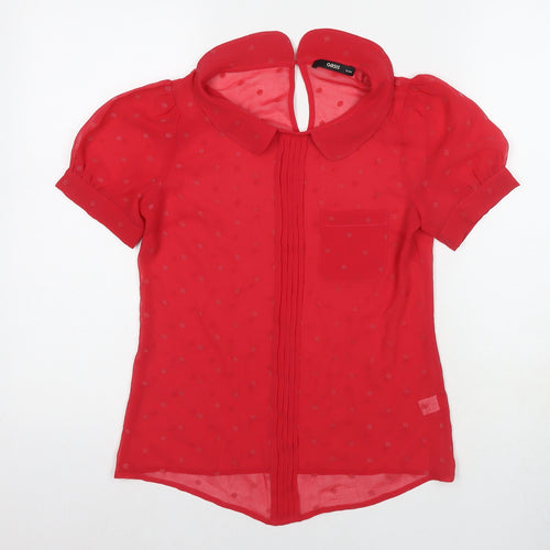 Oasis Womens Red Polka Dot Polyester Basic Blouse Size 8 Collared