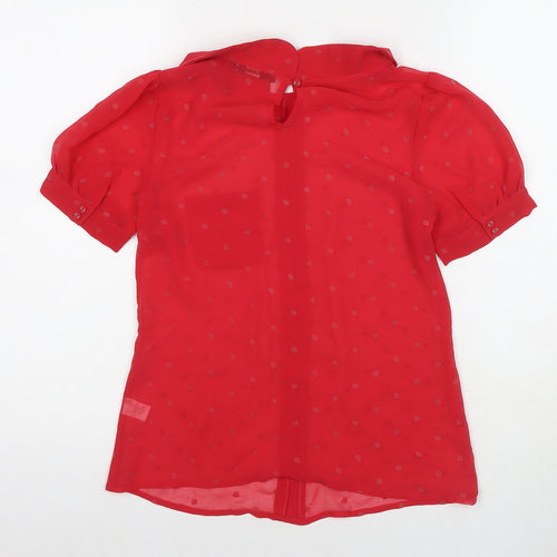 Oasis Womens Red Polka Dot Polyester Basic Blouse Size 8 Collared