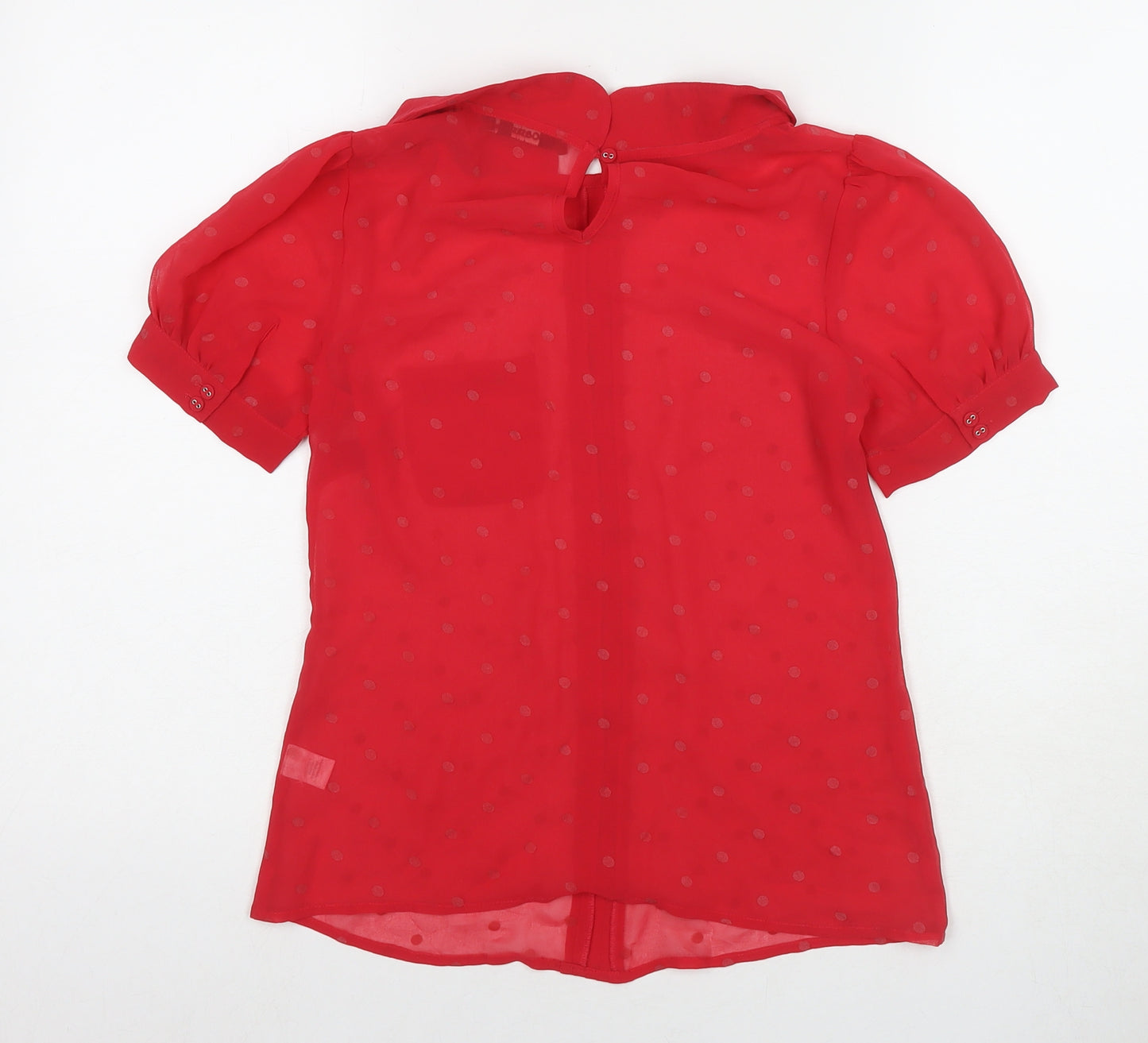 Oasis Womens Red Polka Dot Polyester Basic Blouse Size 8 Collared