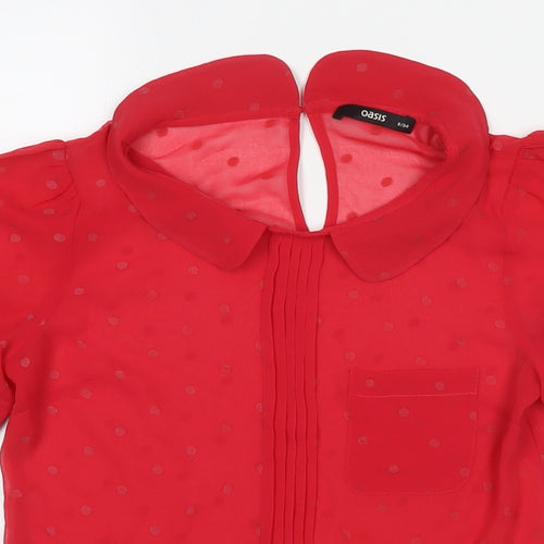 Oasis Womens Red Polka Dot Polyester Basic Blouse Size 8 Collared