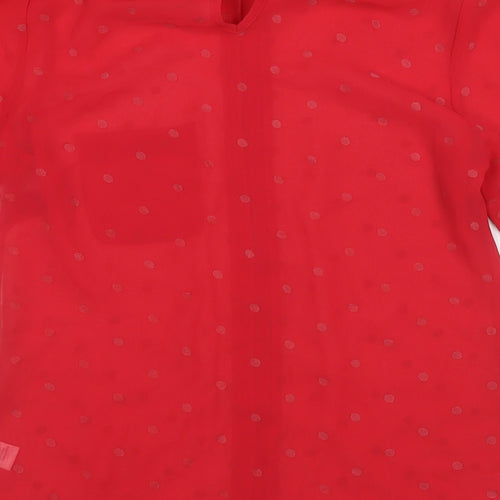 Oasis Womens Red Polka Dot Polyester Basic Blouse Size 8 Collared