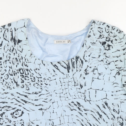 Gold Womens Blue Geometric Viscose Basic Blouse Size 14 Round Neck