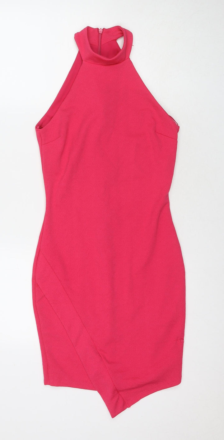 River Island Womens Pink Polyester A-Line Size 10 Round Neck Zip