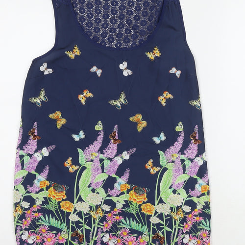 Oasis Womens Blue Floral Polyester Basic Tank Size S Round Neck