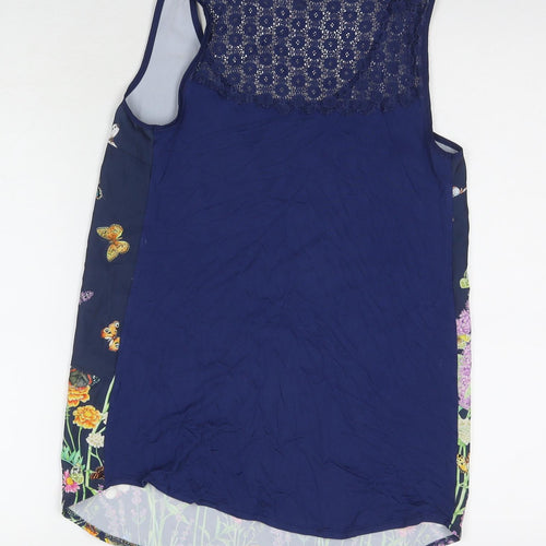 Oasis Womens Blue Floral Polyester Basic Tank Size S Round Neck