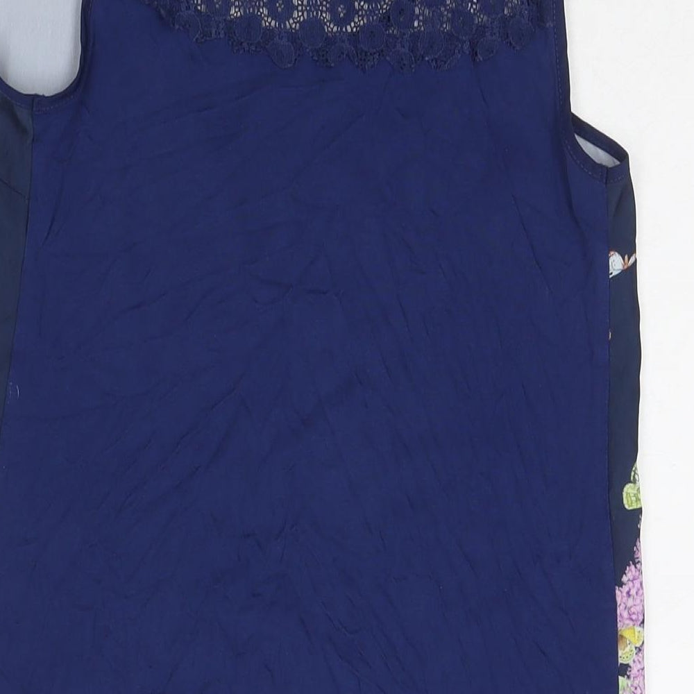 Oasis Womens Blue Floral Polyester Basic Tank Size S Round Neck