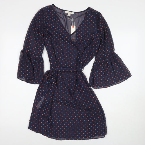 Esprit Womens Purple Geometric Polyester Fit & Flare Size 10 V-Neck Pullover - Hearts