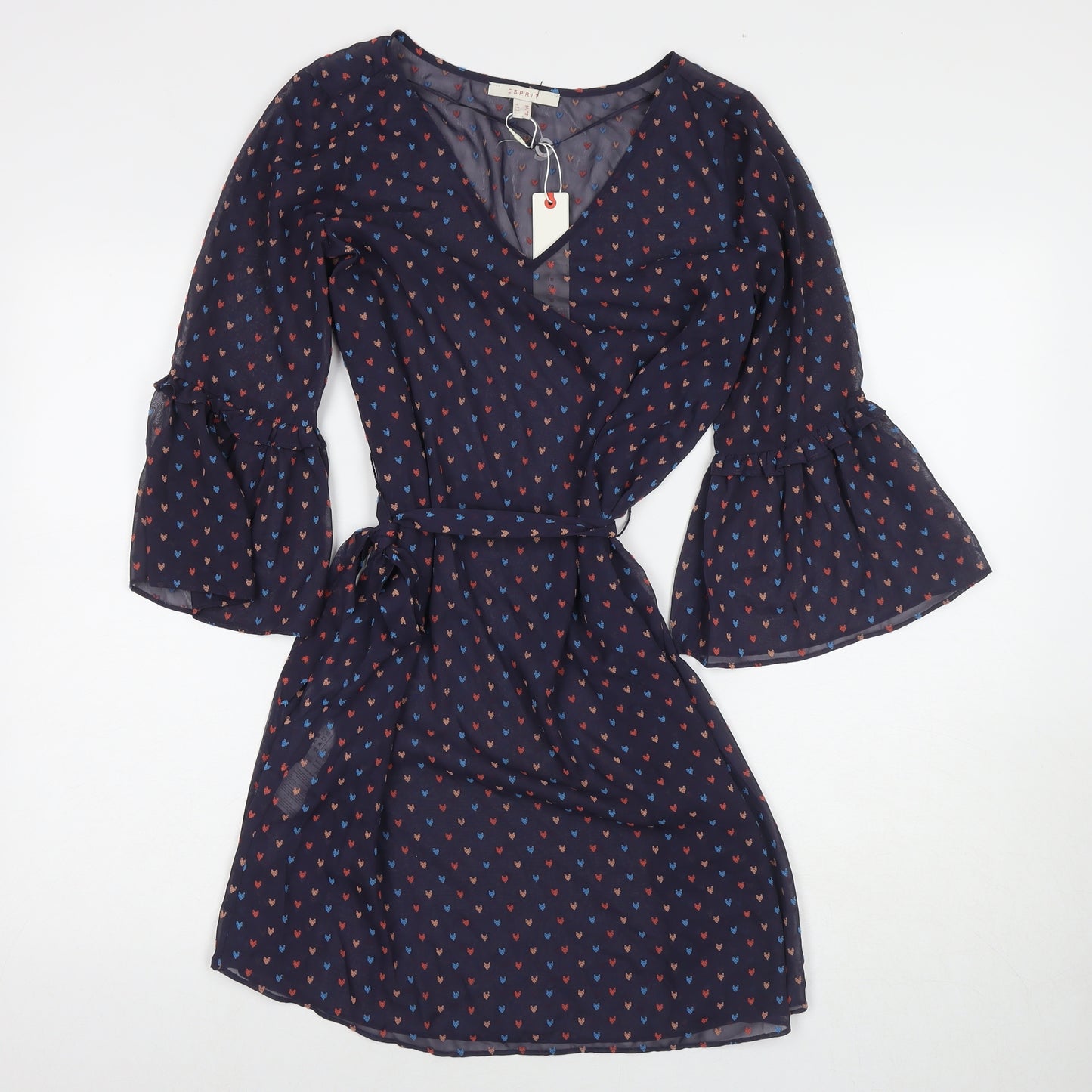 Esprit Womens Purple Geometric Polyester Fit & Flare Size 10 V-Neck Pullover - Hearts