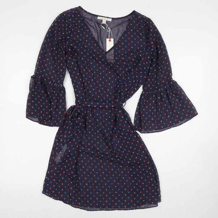 Esprit Womens Purple Geometric Polyester Fit & Flare Size 10 V-Neck Pullover - Hearts