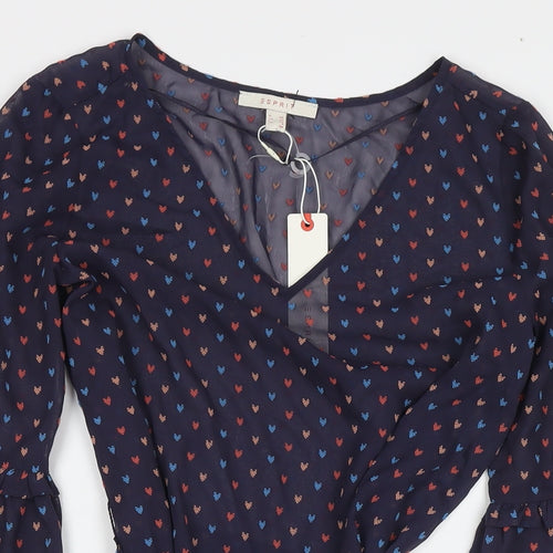 Esprit Womens Purple Geometric Polyester Fit & Flare Size 10 V-Neck Pullover - Hearts