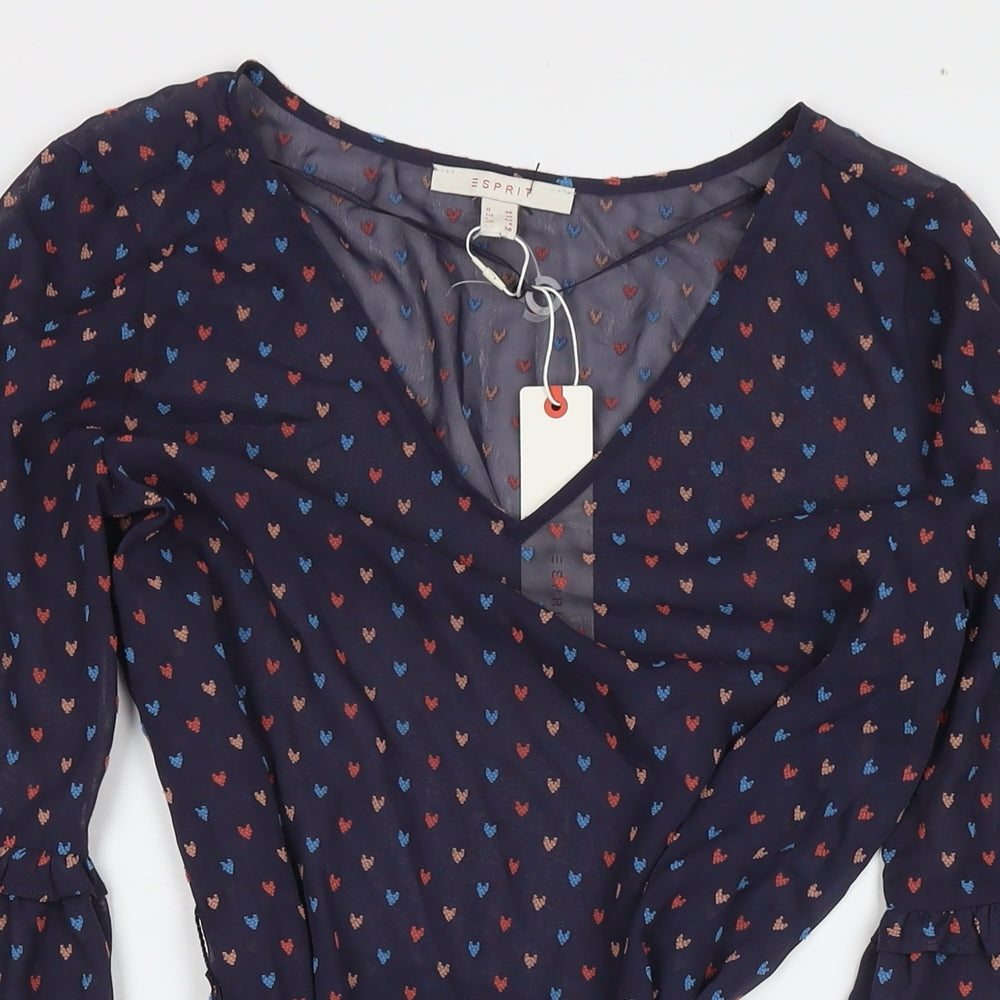 Esprit Womens Purple Geometric Polyester Fit & Flare Size 10 V-Neck Pullover - Hearts