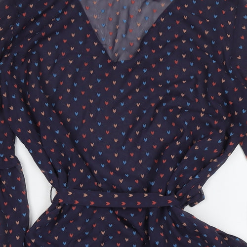 Esprit Womens Purple Geometric Polyester Fit & Flare Size 10 V-Neck Pullover - Hearts