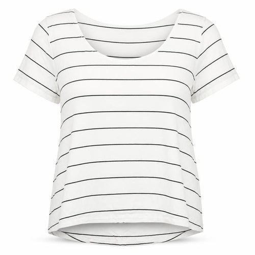 Forever 21 Womens White Striped Viscose Basic T-Shirt Size M Round Neck