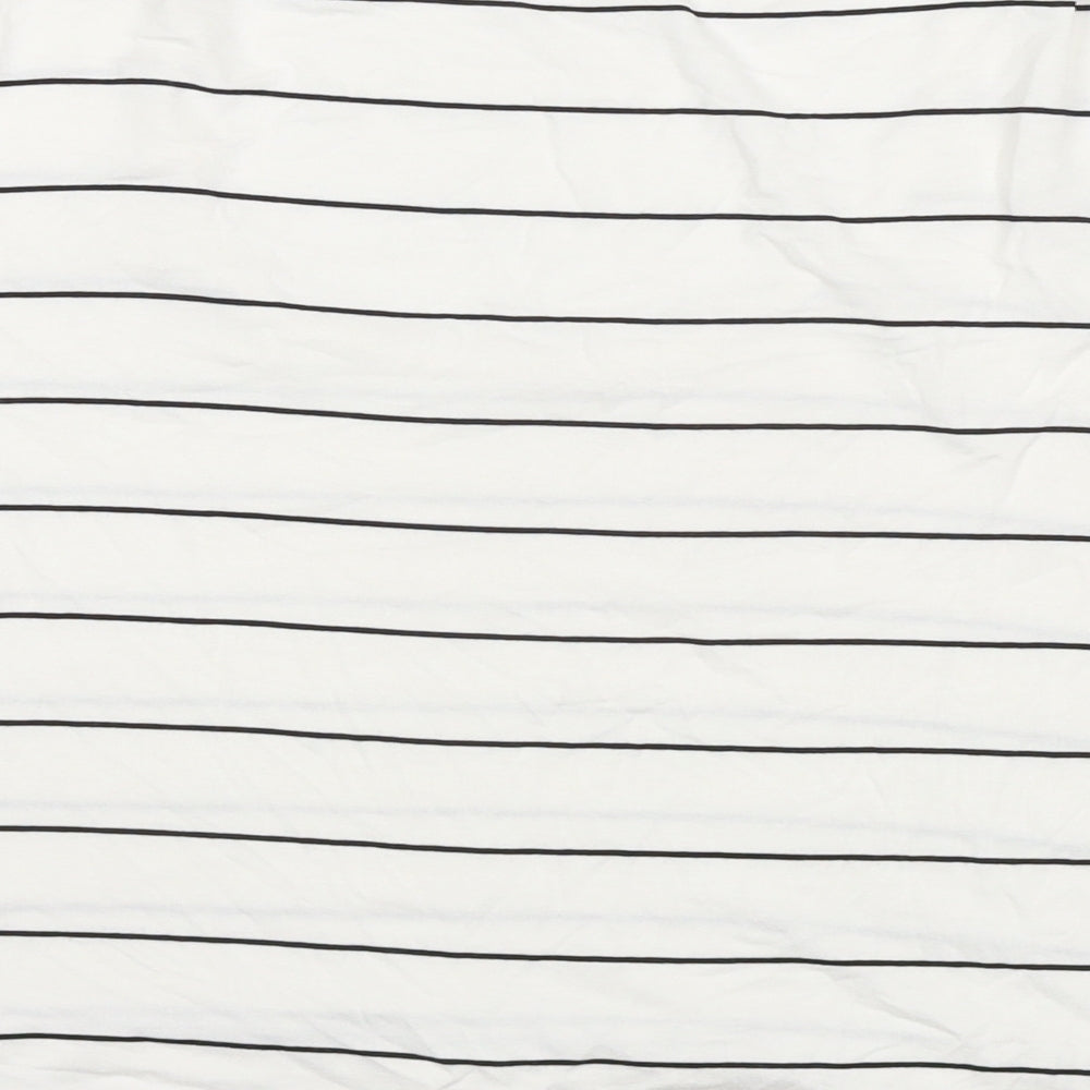 FOREVER 21 Womens White Striped Viscose Basic T-Shirt Size M Round Neck