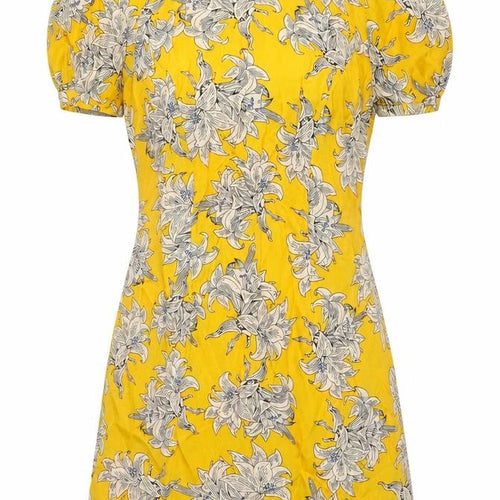 Topshop Womens Yellow Floral Viscose Mini Size 6 Round Neck Zip