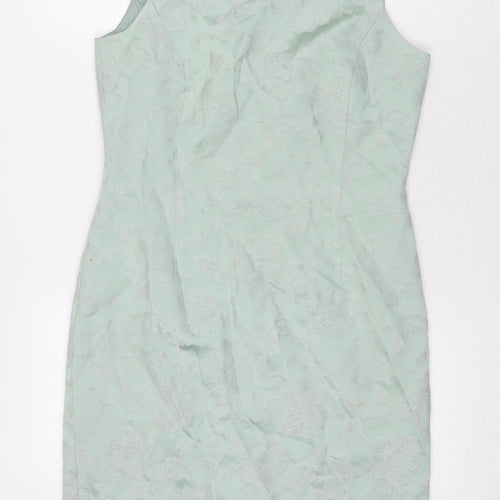 Made in Womens Green Floral Viscose A-Line Size 12 Round Neck Zip