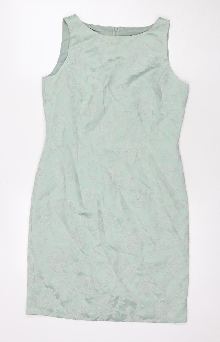Made in Womens Green Floral Viscose A-Line Size 12 Round Neck Zip