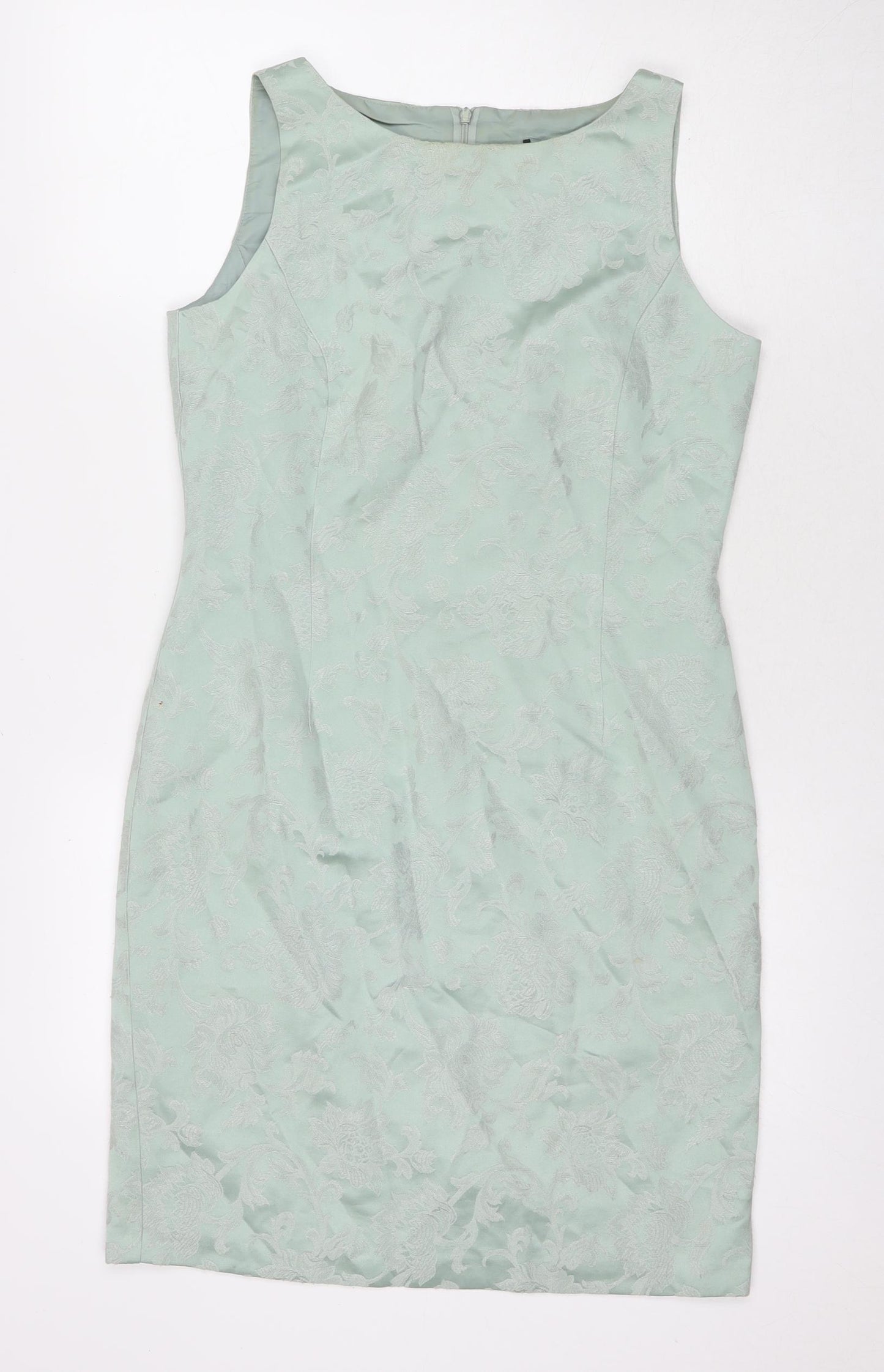 Made in Womens Green Floral Viscose A-Line Size 12 Round Neck Zip