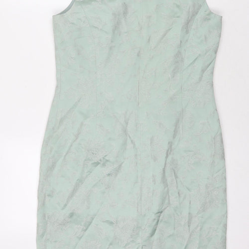 Made in Womens Green Floral Viscose A-Line Size 12 Round Neck Zip