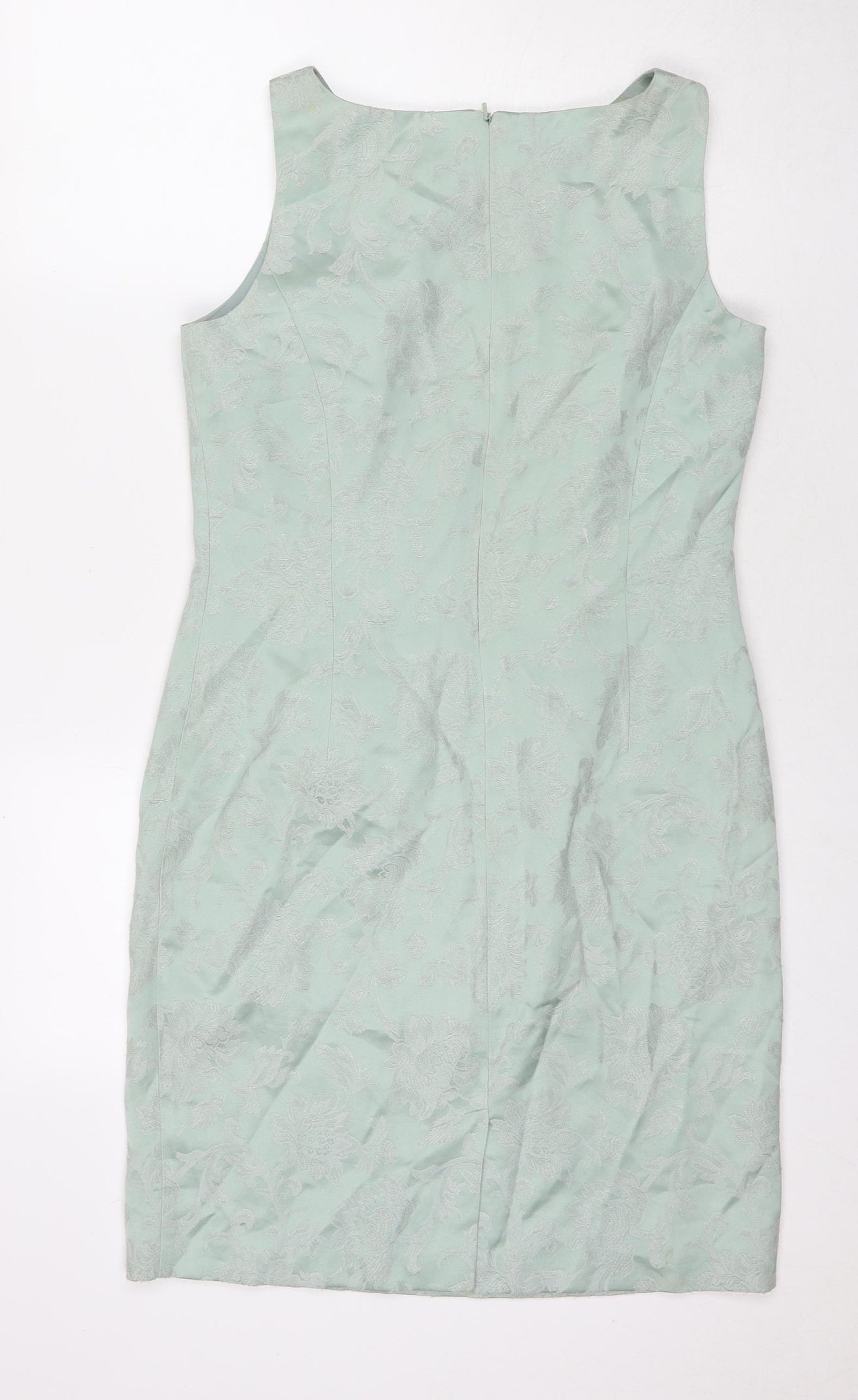 Made in Womens Green Floral Viscose A-Line Size 12 Round Neck Zip