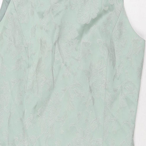 Made in Womens Green Floral Viscose A-Line Size 12 Round Neck Zip