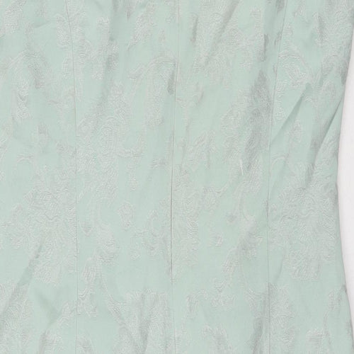 Made in Womens Green Floral Viscose A-Line Size 12 Round Neck Zip