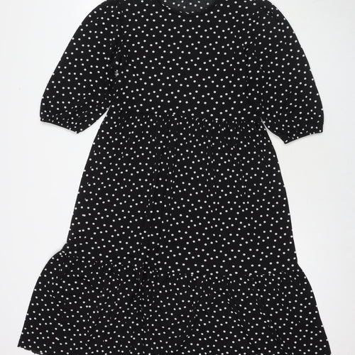 Zara Womens Black Polka Dot Polyester Maxi Size S Round Neck Pullover