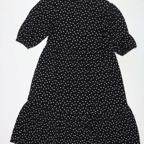 Zara Womens Black Polka Dot Polyester Maxi Size S Round Neck Pullover