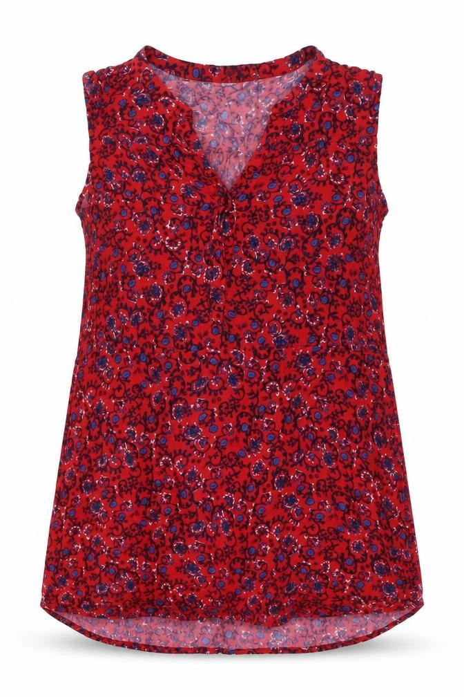 Gap Womens Red Floral Viscose Tunic Blouse Size XL V-Neck