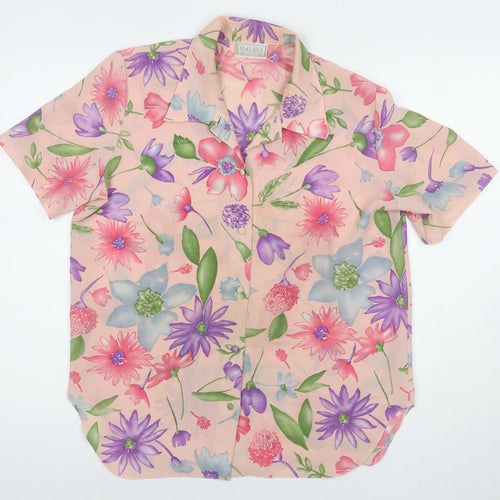 Classics Womens Multicoloured Floral Polyester Basic Button-Up Size 14 Collared