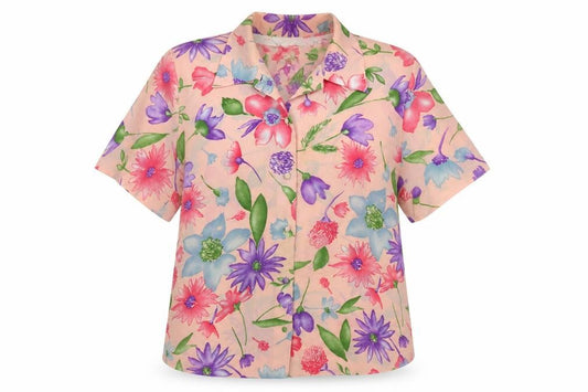 Front view of Classics women’s multicoloured floral polyester basic button-up, size UK 14, collared