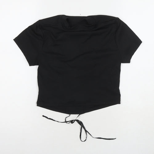 ROMWE Womens Black Polyester Basic T-Shirt Size L Round Neck - Cut Out Back Detail
