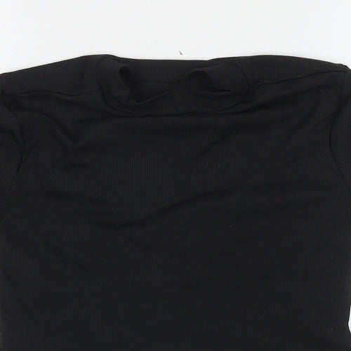 ROMWE Womens Black Polyester Basic T-Shirt Size L Round Neck - Cut Out Back Detail