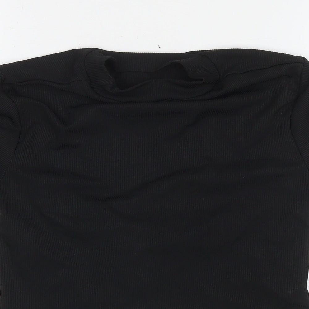 ROMWE Womens Black Polyester Basic T-Shirt Size L Round Neck - Cut Out Back Detail