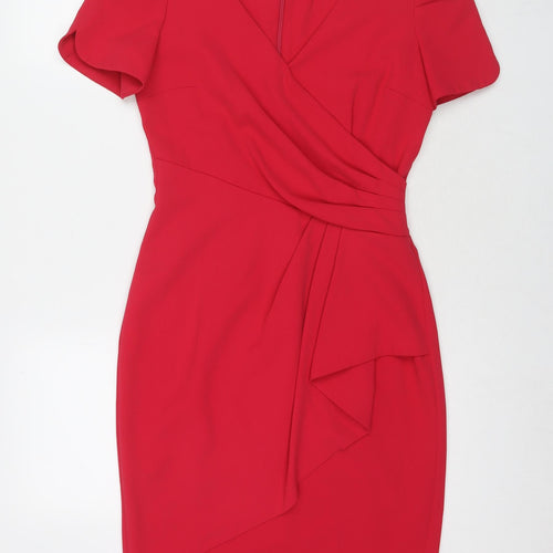 Phase Eight Womens Pink Polyester A-Line Size 8 V-Neck Zip