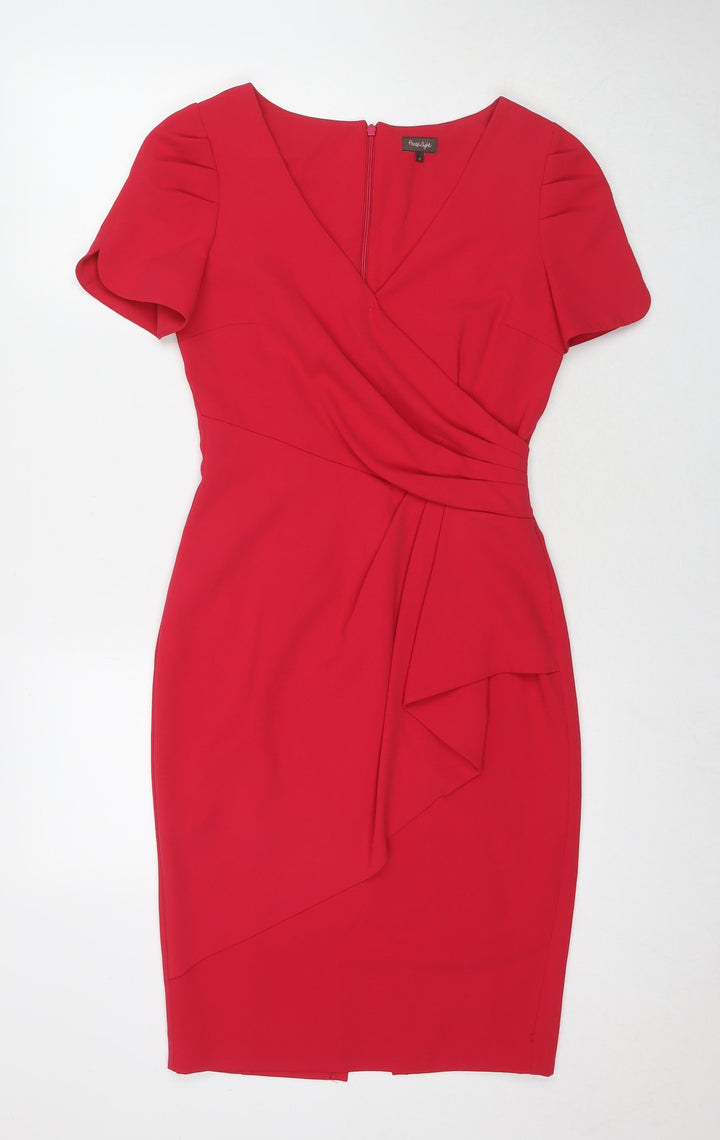 Phase Eight Womens Pink Polyester A-Line Size 8 V-Neck Zip