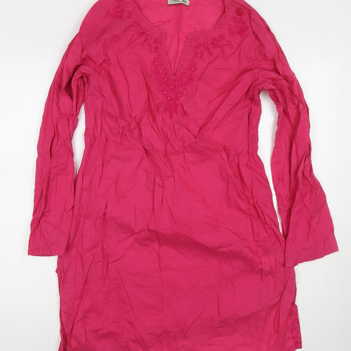 Cherokee Womens Pink Cotton A-Line Size M V-Neck Pullover