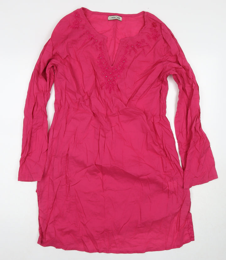 Cherokee Womens Pink Cotton A-Line Size M V-Neck Pullover