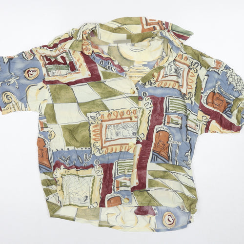 J. Taylor Womens Multicoloured Geometric Viscose Basic Button-Up Size 12 Collared