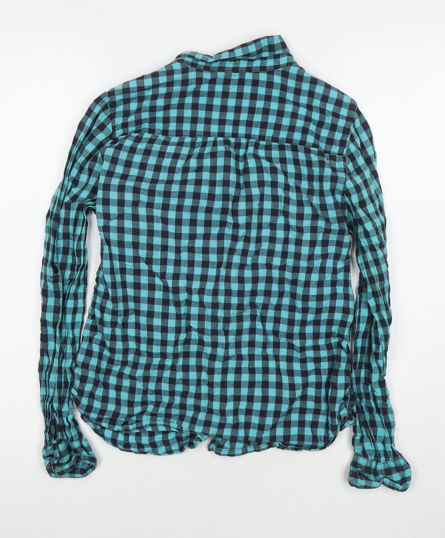 Divided by H&M Womens Blue Check Cotton Basic Button-Up Size 16 Collared