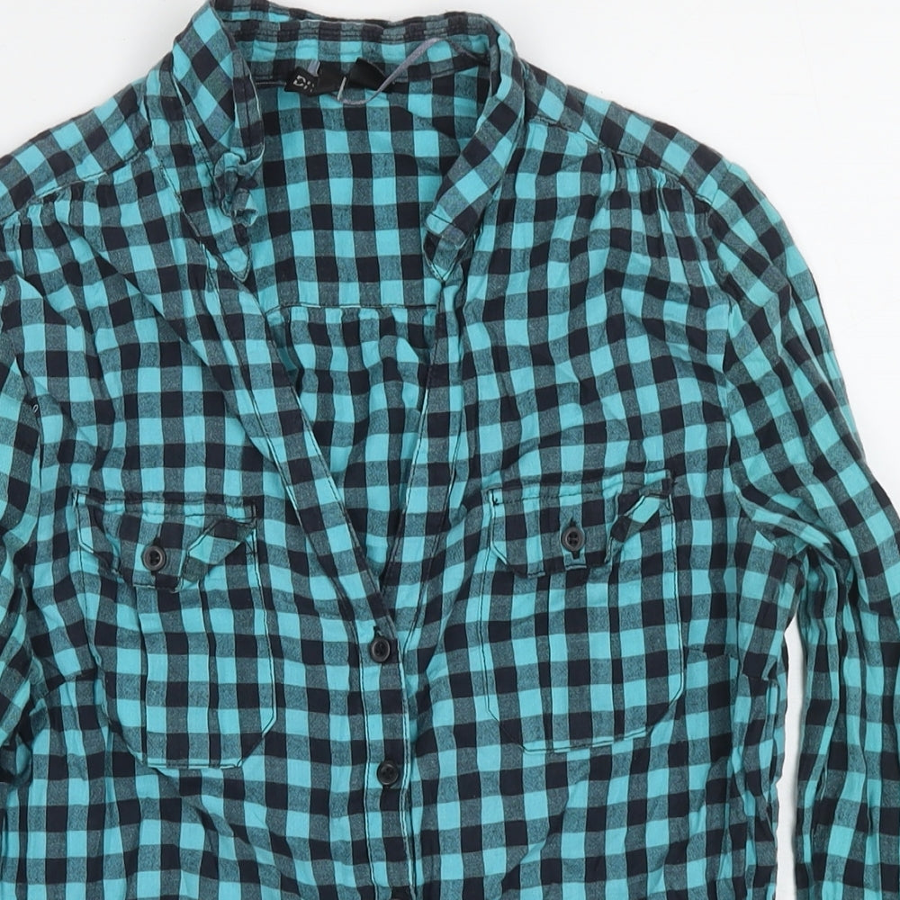 Divided by H&M Womens Blue Check Cotton Basic Button-Up Size 16 Collared