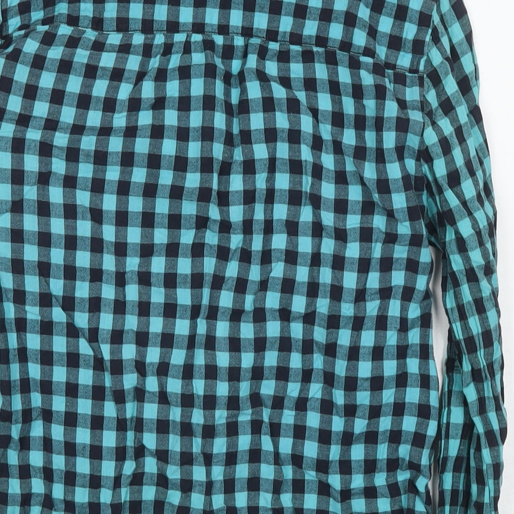 Divided by H&M Womens Blue Check Cotton Basic Button-Up Size 16 Collared