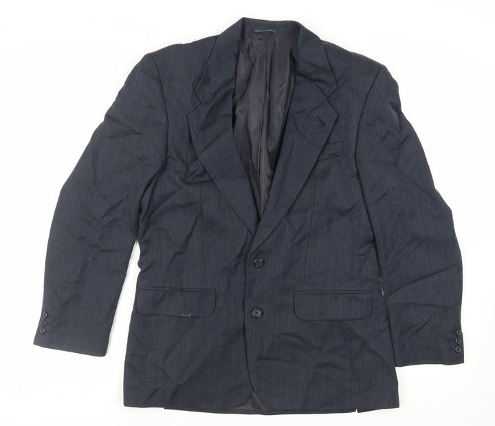 SCOTT Mens Blue Striped Polyester Jacket Suit Jacket Size 40 Regular